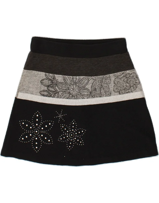 DESIGUAL Womens A-Line Skirt Medium W28  Black Floral Polyester chiffon skirt floaty