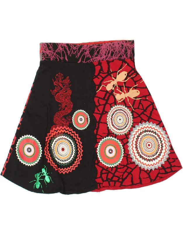 DESIGUAL Womens Abstract Pattern A-Line Skirt UK 6 XS W28  Red Cotton cashmere skirt fine