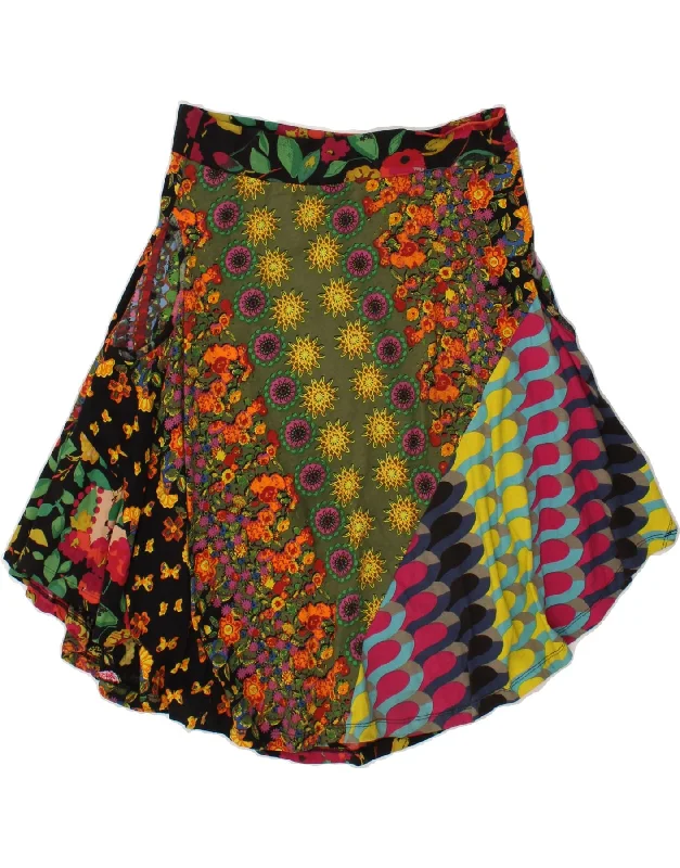 DESIGUAL Womens Asymmetrical Skirt XL W34 Multicoloured Floral silk skirt lustrous