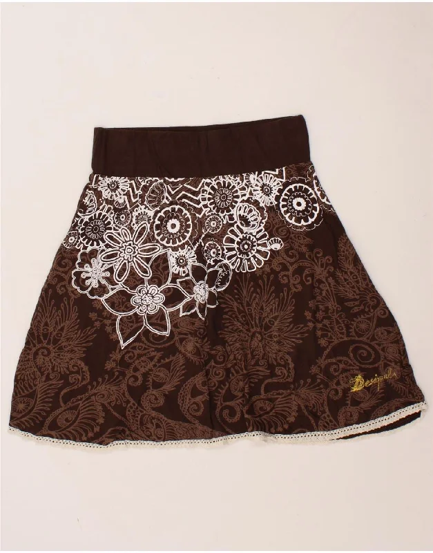 DESIGUAL Womens Graphic A-Line Skirt Medium W28 Brown Floral Cotton chiffon skirt delicate