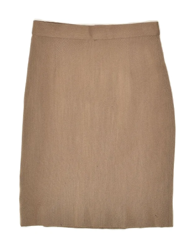 EMPORIO ARMANI Womens Midi Skirt IT 38 XS W24  Brown Virgin Wool chiffon skirt airy