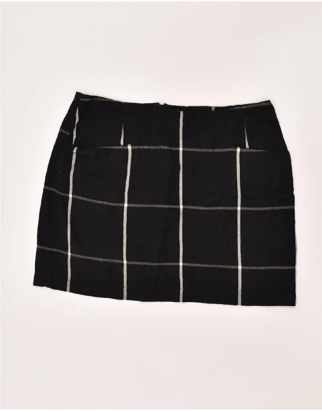 FAT FACE Womens Mini Skirt UK 14 Large W36  Black Plaid Cotton wrap skirt elegant