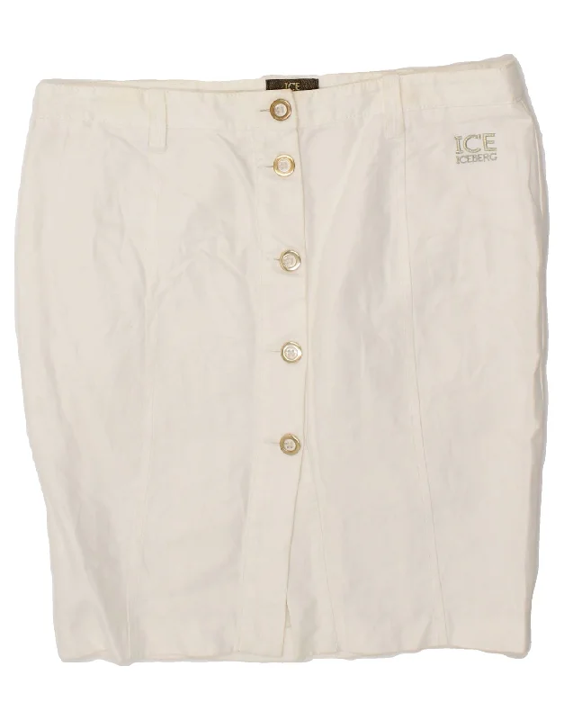 ICEBERG Womens Pencil Skirt W34 Large White Cotton wool skirt warm