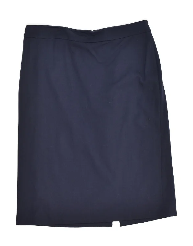 J. CREW Womens Straight Skirt UK 6 XS W25 Navy Blue Wool belted skirt waist