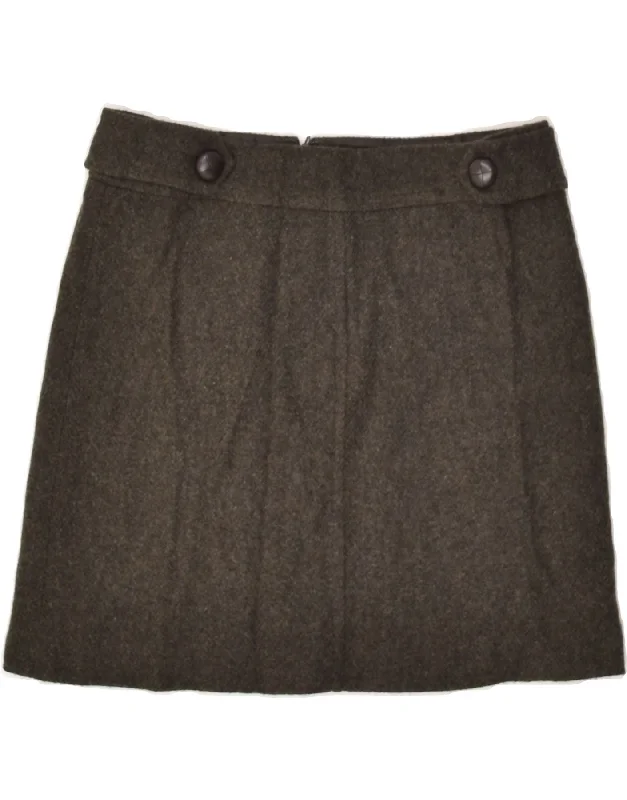 JIGSAW Womens Mini Skirt UK 10 Small W28  Khaki Wool leather skirt sleek