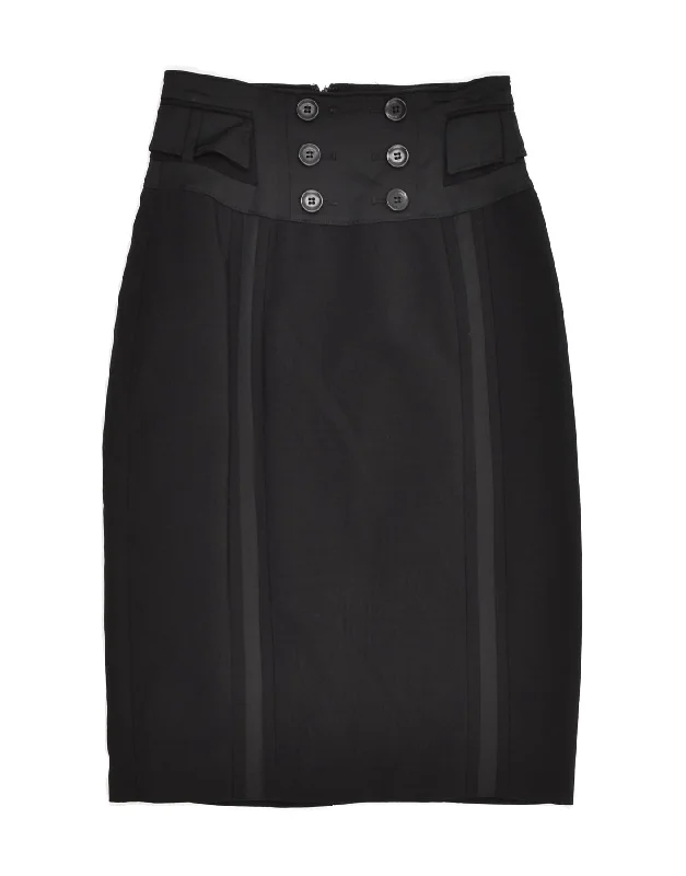 KAREN MILLEN Womens Pencil Skirt XS 6 W24 Black Wool midi skirt versatile