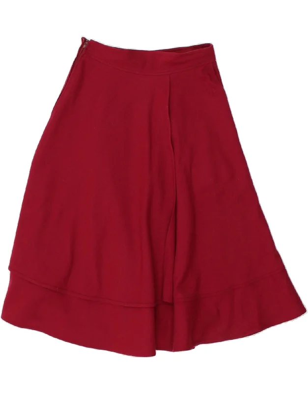 LES COPAINS Womens High Waist A-Line Skirt Large W26 Red Wool leather skirt modern
