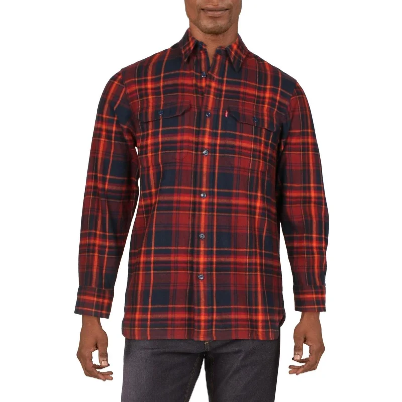 Levi's Mens Cotton Plaid Button-Down Shirt Cozy Printed Short Shirt