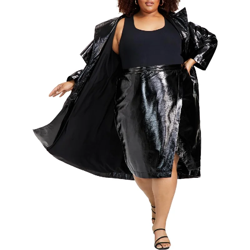 Nina Parker Womens Plus Faux Leather Wrap A-Line Skirt silk skirt sleek
