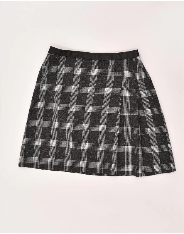 OASIS Womens A-Line Skirt UK 8 Small W26 Grey Check Polyester tiered skirt playful
