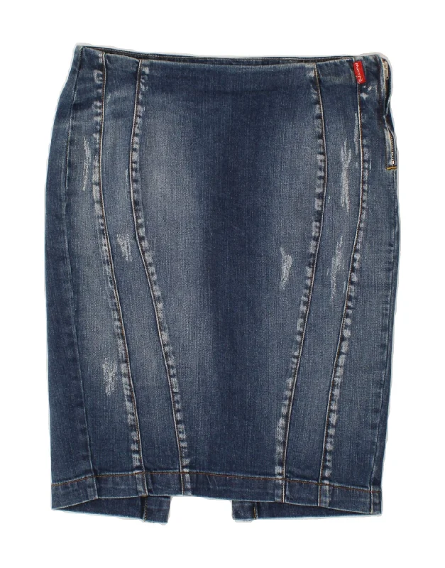 PHARD Womens Distressed Denim Skirt W28 Medium Blue Cotton cashmere skirt rich