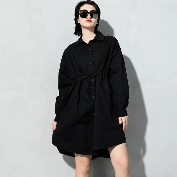 Plus Size Slim Match All Polo Collar Full Sleeve Casual Irregular Shirt Top Casual Button-Down Short Shirt