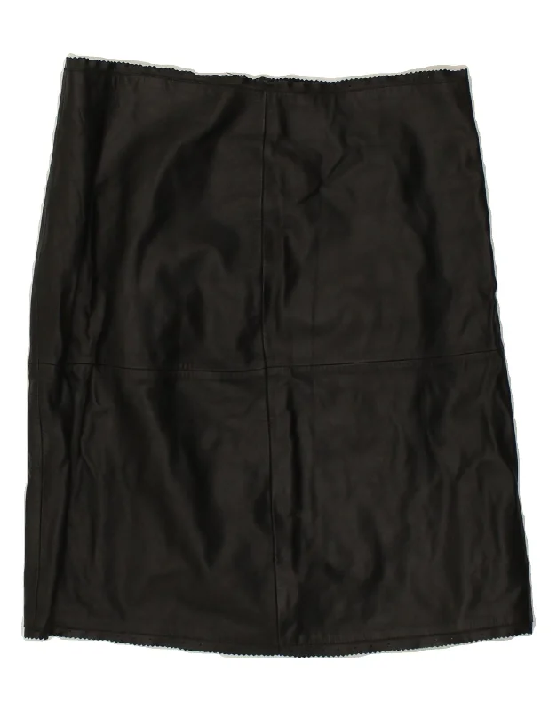 PRINGLE Womens Leather Skirt UK 14 Medium W31 Black Leather silk skirt smooth