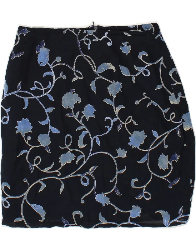 STREET ONE Womens Straight Skirt IT 38 XS W24  Navy Blue Floral Polyester silk skirt lustrous