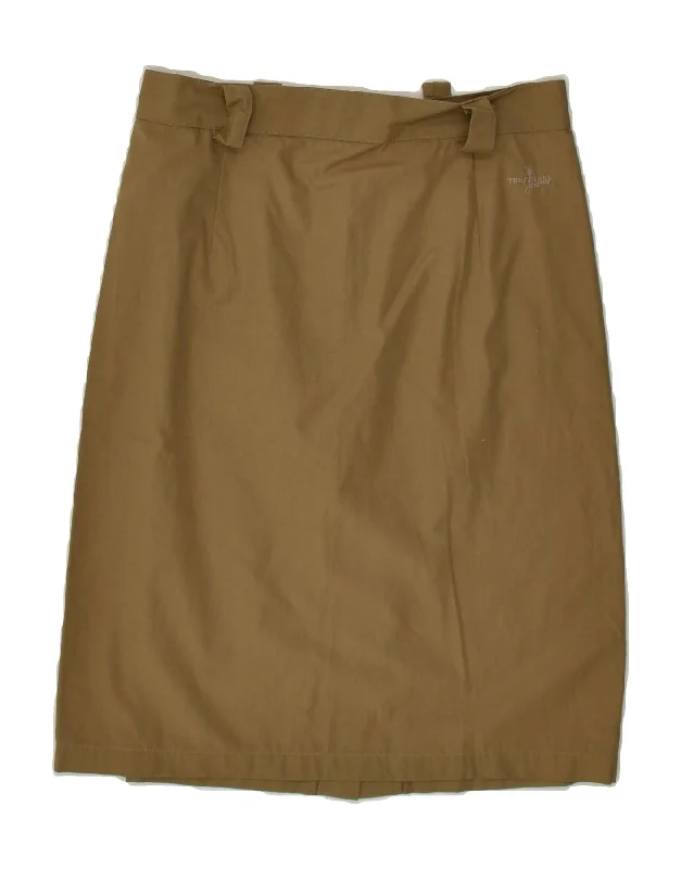 TRUSSARDI Womens Midi Skirt IT 44 Medium W26  Khaki silk skirt lustrous