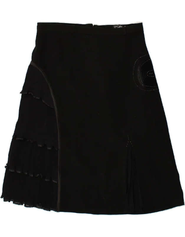 VINTAGE Womens A-Line Skirt IT 42 Medium W28  Black Polyester satin skirt smooth