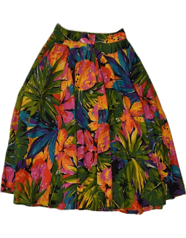 VINTAGE Womens A-Line Skirt UK 14 Medium W28 Multicoloured Floral Cotton spandex blend skirt VINTAGE Womens A-Line Skirt UK 14 Medium W28 Multicoloured Floral Cotton spandex blend skirt