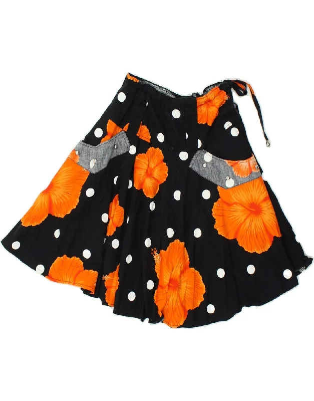 VINTAGE Womens A-Line Skirt W22 2XS Black Floral velvet skirt plush
