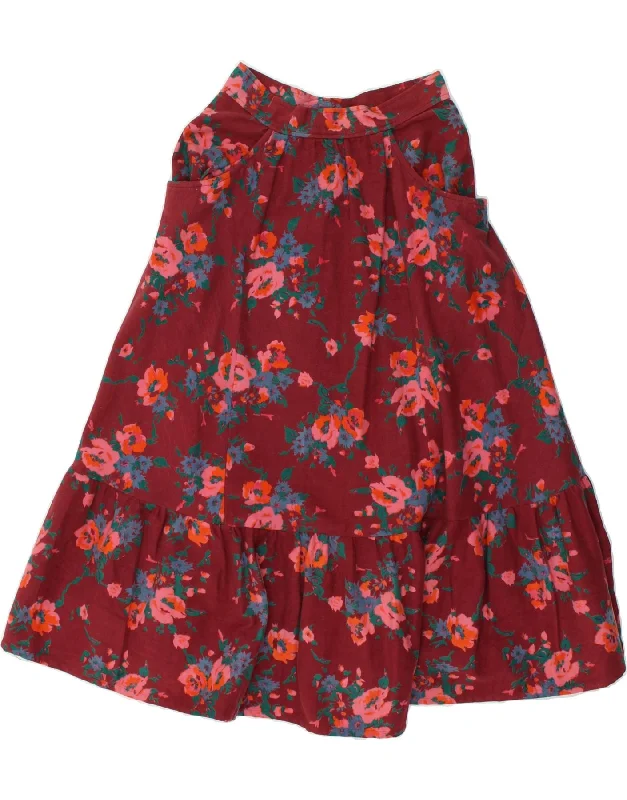 VINTAGE Womens A-Line Skirt W24 XS Red Floral silk skirt luxurious