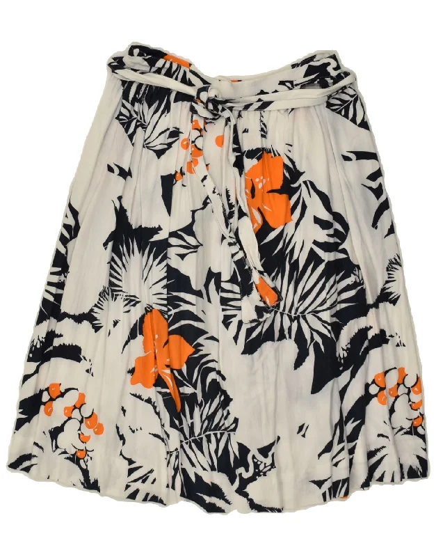VINTAGE Womens A-Line Skirt W26 Small White Floral Viscose wool skirt warm