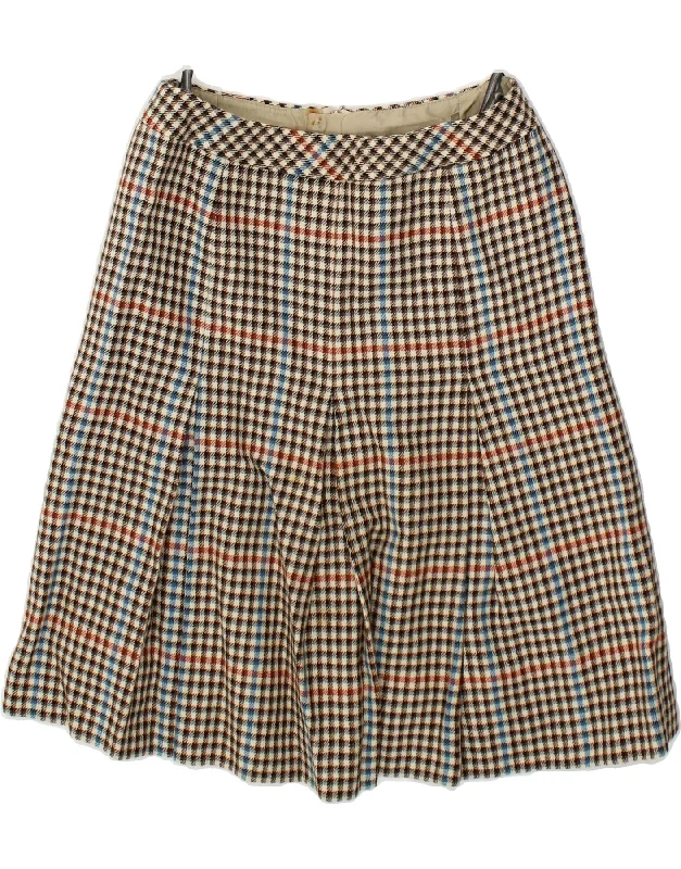 VINTAGE Womens A-Line Skirt W28 Medium  Brown Houndstooth wool skirt sturdy
