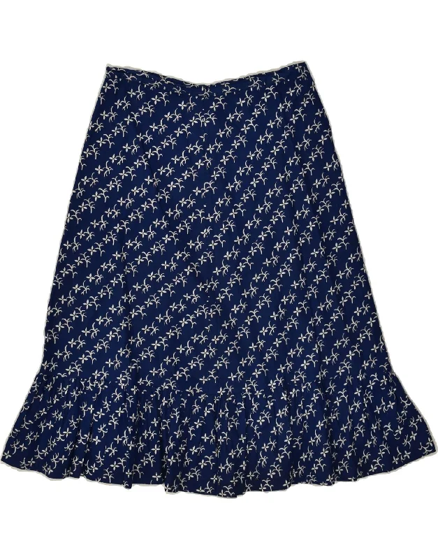VINTAGE Womens A-Line Skirt W28 Medium Navy Blue Floral casual skirt length