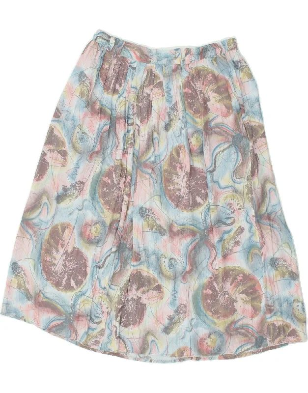 VINTAGE Womens Abstract Pattern Pleated Skirt W32 Large Blue corduroy skirt comfortable