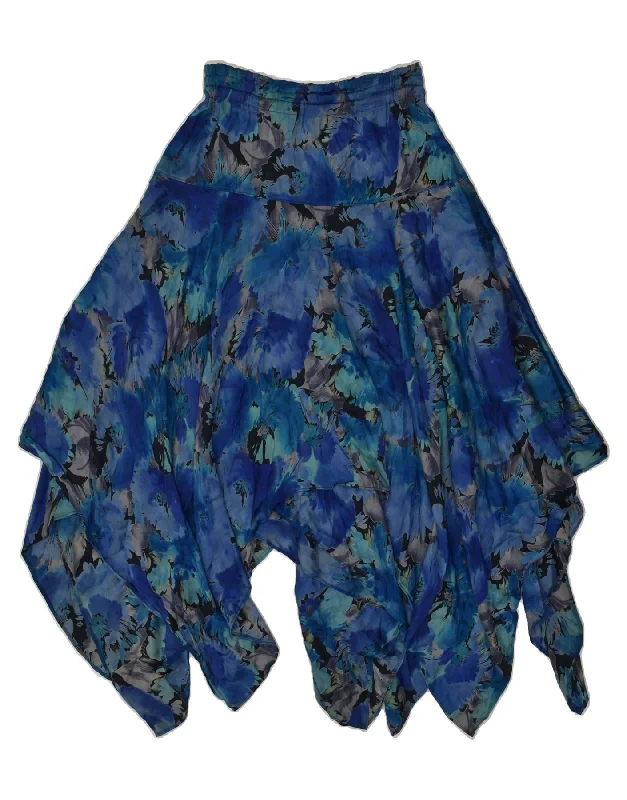VINTAGE Womens Asymmetrical Skirt W26 Small  Navy Blue Floral mini skirt trendy