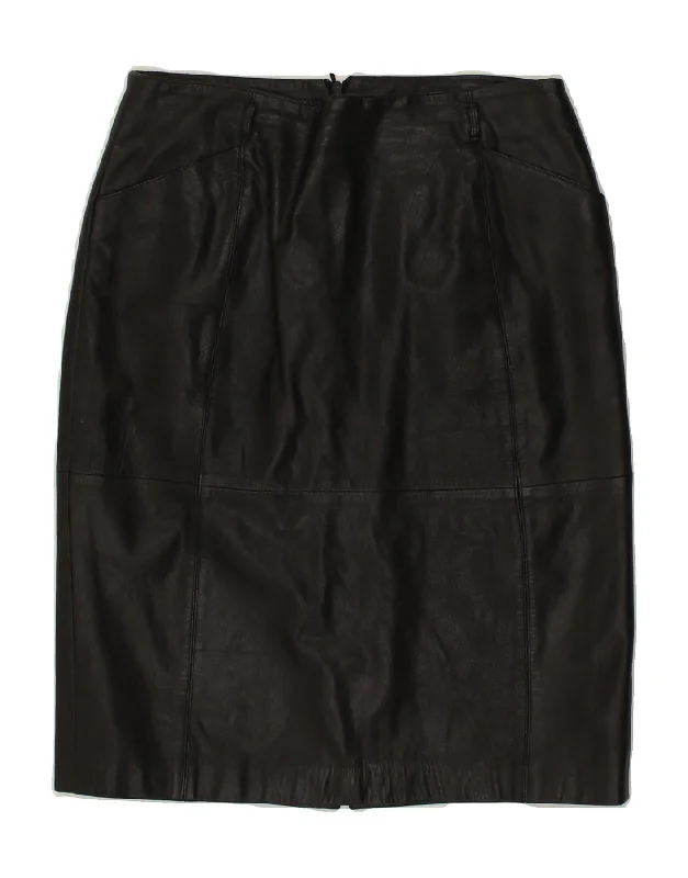 VINTAGE Womens Classic Leather Skirt UK 12 Medium W28 Black Leather ruffled skirt detail VINTAGE Womens Classic Leather Skirt UK 12 Medium W28 Black Leather ruffled skirt detail