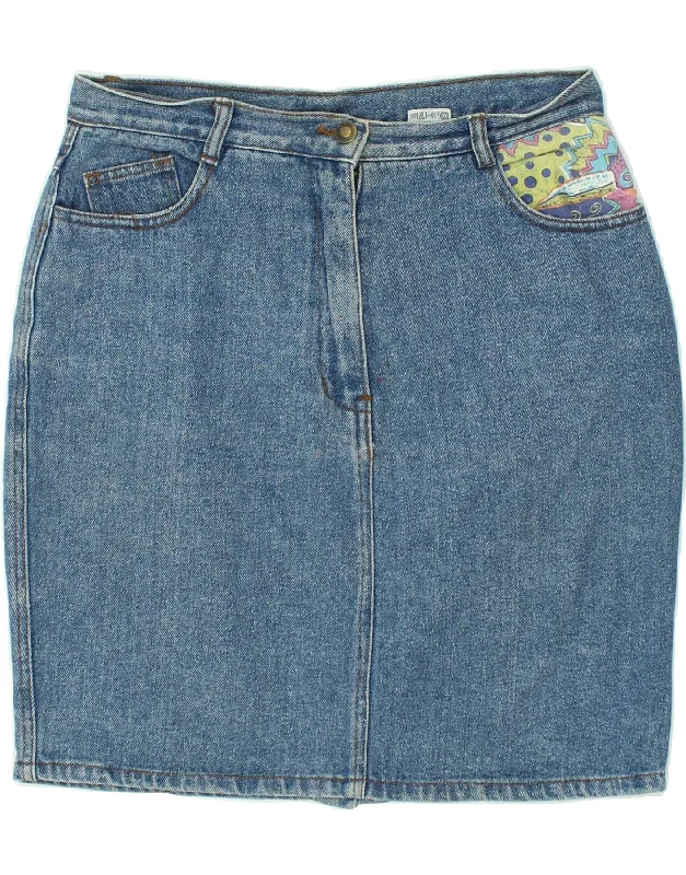 VINTAGE Womens Denim Skirt EU 42 Large W32 Blue Cotton lace skirt delicate