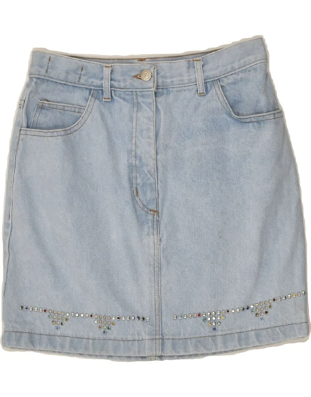 VINTAGE Womens Denim Skirt IT 44 Medium W28  Blue Cotton a-line skirt cut