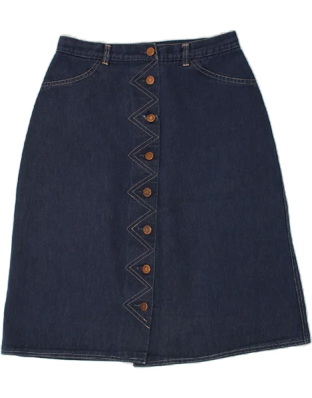 VINTAGE Womens Denim Skirt W28 Medium Blue silk skirt lustrous