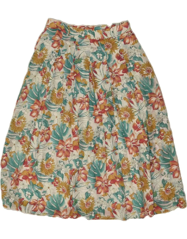 VINTAGE Womens Flared Skirt IT 44 Medium W30 Multicoloured Floral Cotton lace skirt romantic