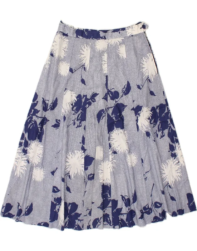 VINTAGE Womens Flared Skirt W26 Small  Blue Floral cashmere skirt soft