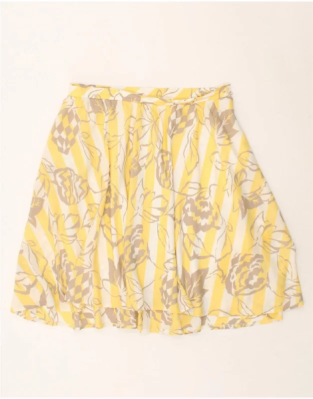 VINTAGE Womens Flared Skirt W32 Large Yellow Floral velvet skirt luxury