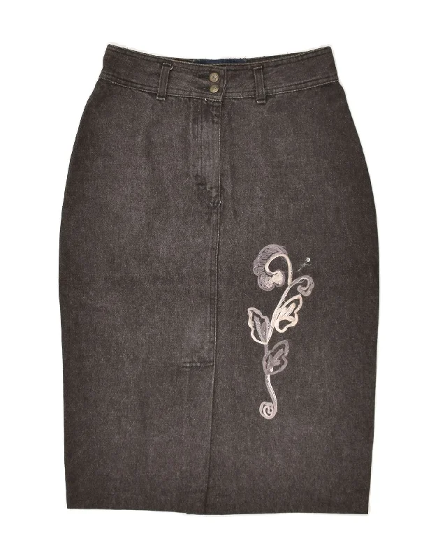VINTAGE Womens Graphic Denim Skirt W28 Medium Grey cashmere skirt plush