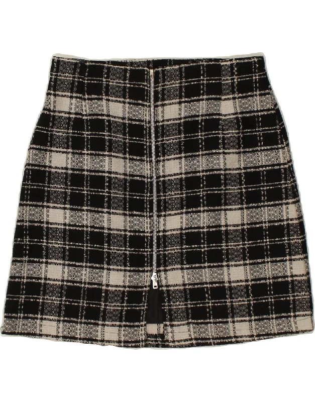 VINTAGE Womens High Waist A-Line Skirt UK 14 Large W28 Black Check breathable skirt fabric VINTAGE Womens High Waist A-Line Skirt UK 14 Large W28 Black Check breathable skirt fabric