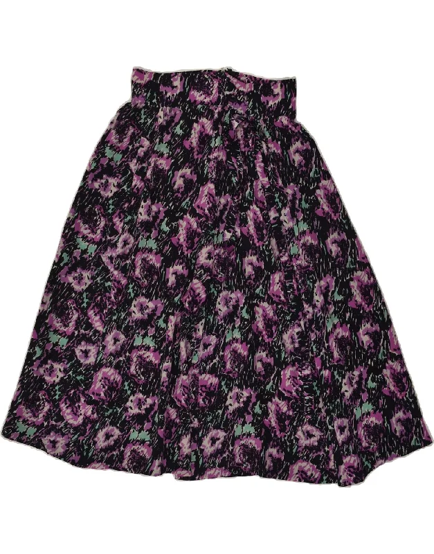 VINTAGE Womens High Waist A-Line Skirt W26 Small  Purple Floral maxi skirt elegant