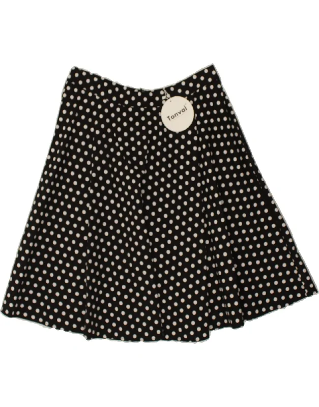 VINTAGE Womens High Waist Flared Skirt UK 22 3XL W36  Black Polka Dot zip skirt side