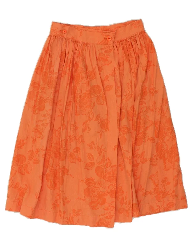 VINTAGE Womens High Waist Flared Skirt W27 Small  Orange Floral belted skirt waist