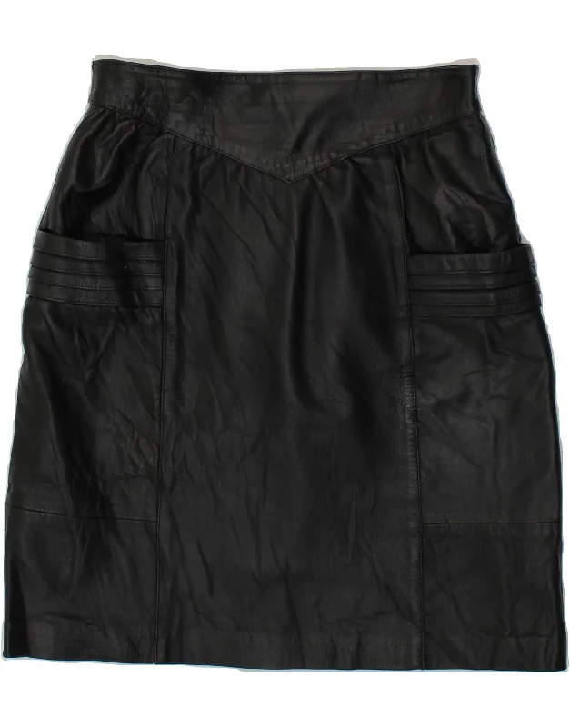 VINTAGE Womens High Waist Leather Skirt IT 46 Large W30  Black lace skirt romantic