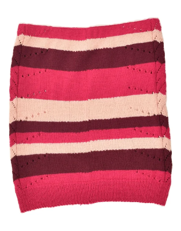 VINTAGE Womens Knit Straight Skirt W36 XL  Pink Striped Wool ribbed skirt waist