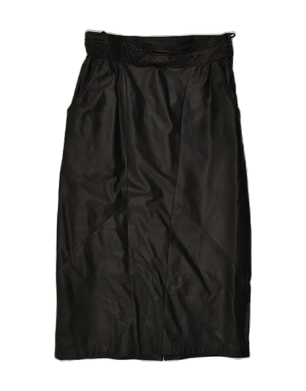 VINTAGE Womens Leather Skirt EU 40 Medium W28 Black Leather athletic skirt fit