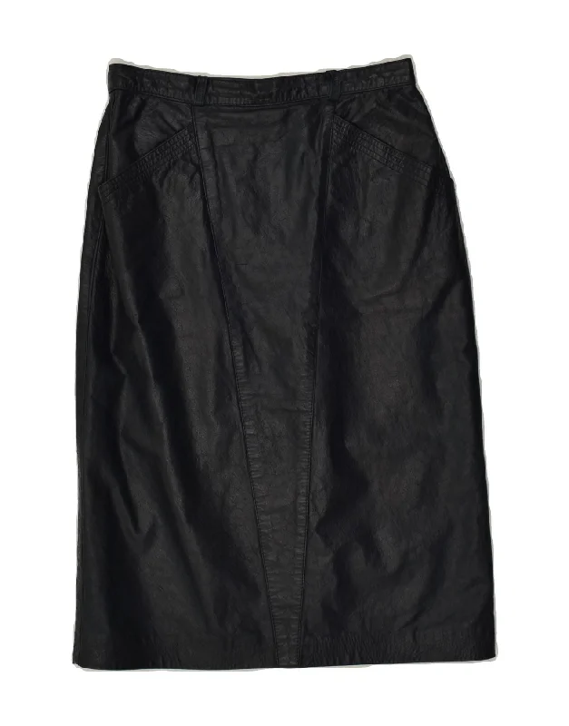 VINTAGE Womens Leather Skirt EU 40 Medium W28 Black slim fit skirt