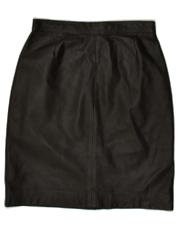 VINTAGE Womens Leather Skirt IT 40 Small W26 Black Leather pleated skirt texture