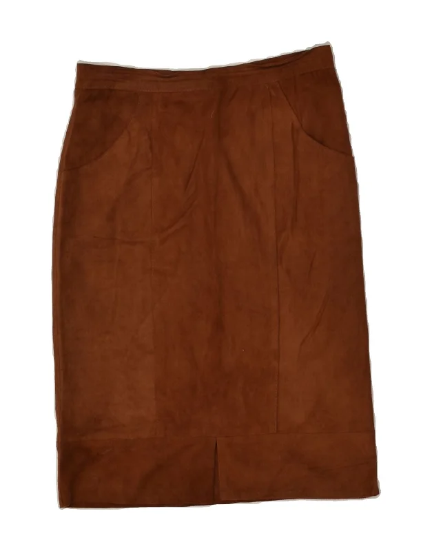 VINTAGE Womens Leather Skirt IT 44 Medium W28  Brown linen skirt relaxed