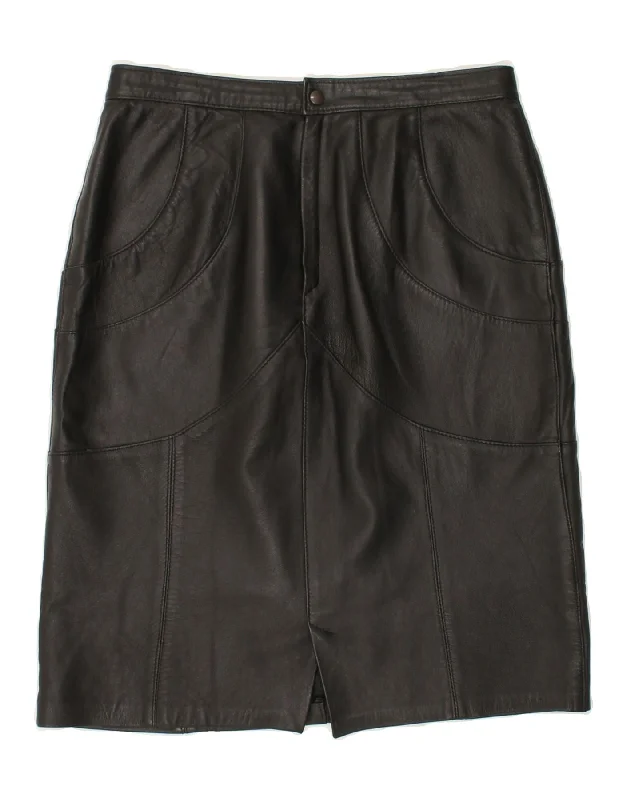 VINTAGE Womens Leather Skirt IT 46 Large W30  Black Leather lace skirt elegant