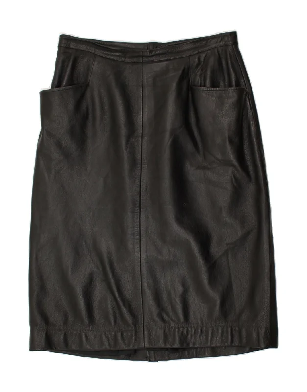 VINTAGE Womens Leather Skirt IT 48 XL W30 Black Leather linen skirt relaxed
