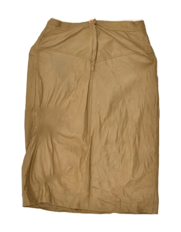 VINTAGE Womens Leather Skirt W26 Small Beige leather skirt sleek