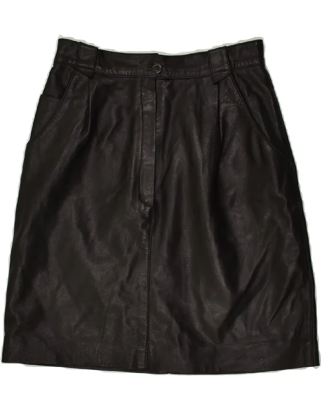 VINTAGE Womens Leather Skirt W26 Small  Black Leather chiffon skirt lightweight